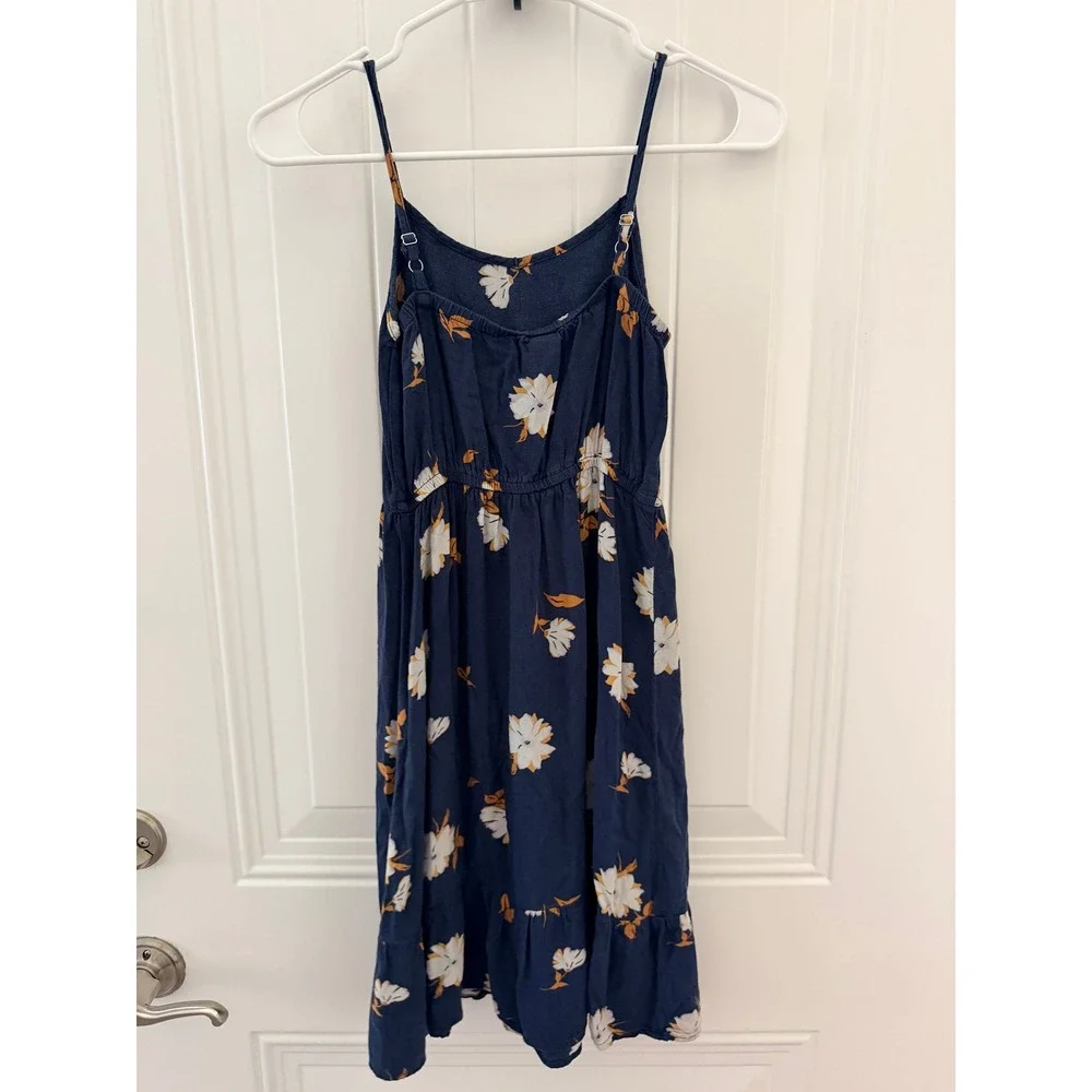 OshKosh Bgosh Girls Navy Blue Floral Spaghetti Strap Tiered Sundress Size 7 7A
